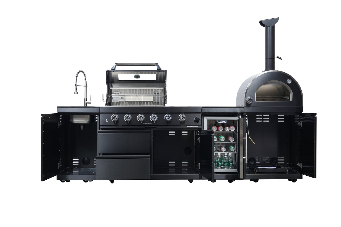 Black 112-Inch Double Stainless Steel Gas Outdoor Kitchen Grill