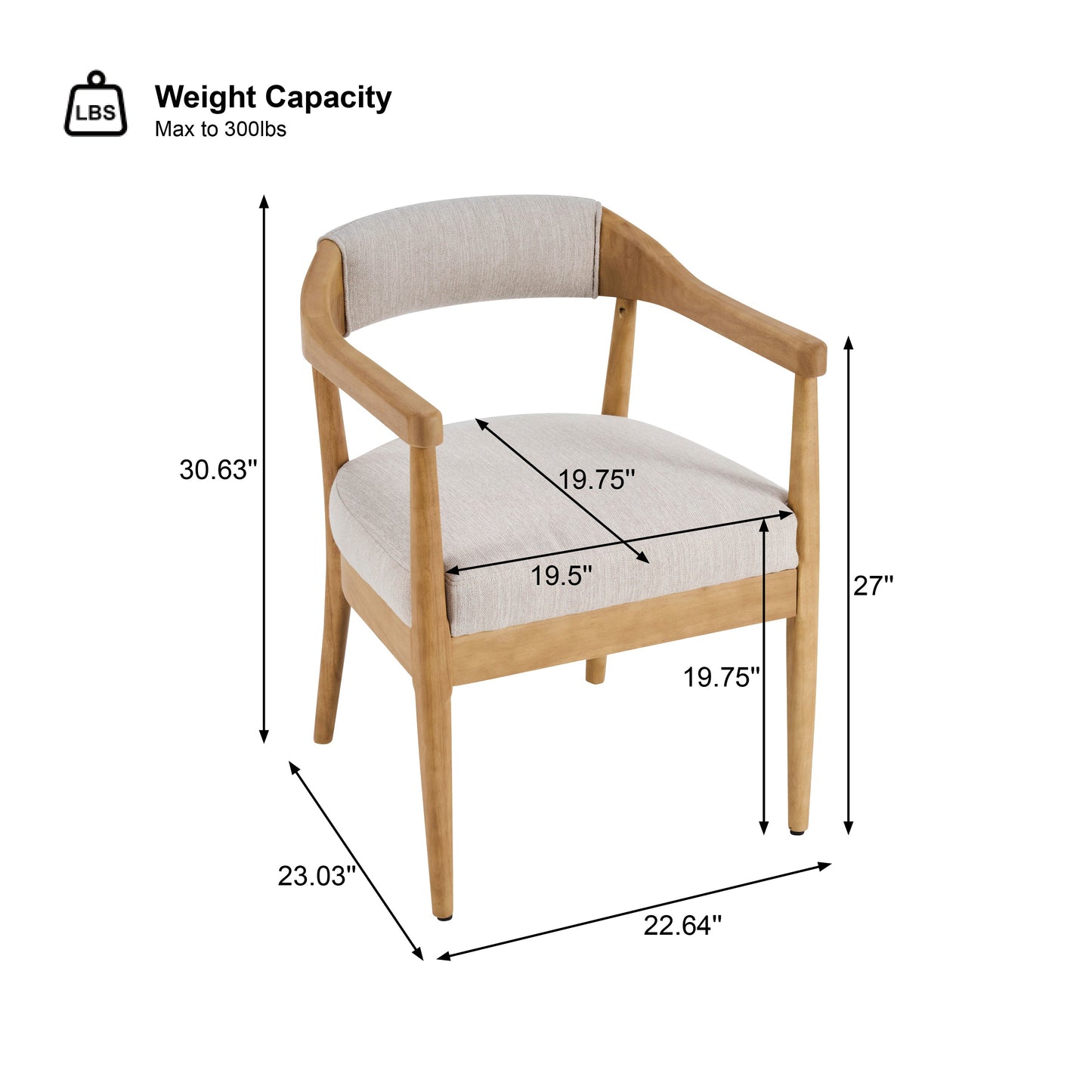 Wood Frame Upholstered Dining Chairs with Armrests (Set of 2) - Beige + Natural