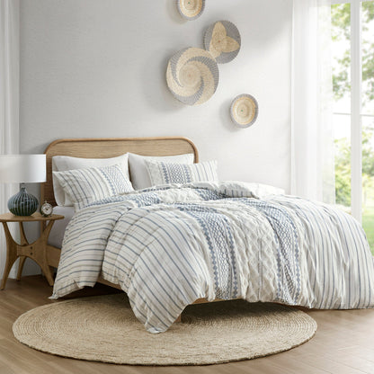Full/Queen Cotton Printed Duvet Cover Set with Chenille