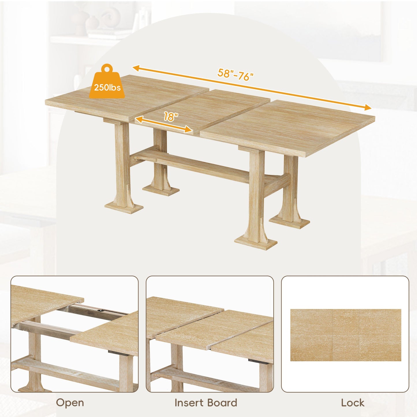 TOPMAX Farmhouse 6-Piece Extendable Dining Table Set