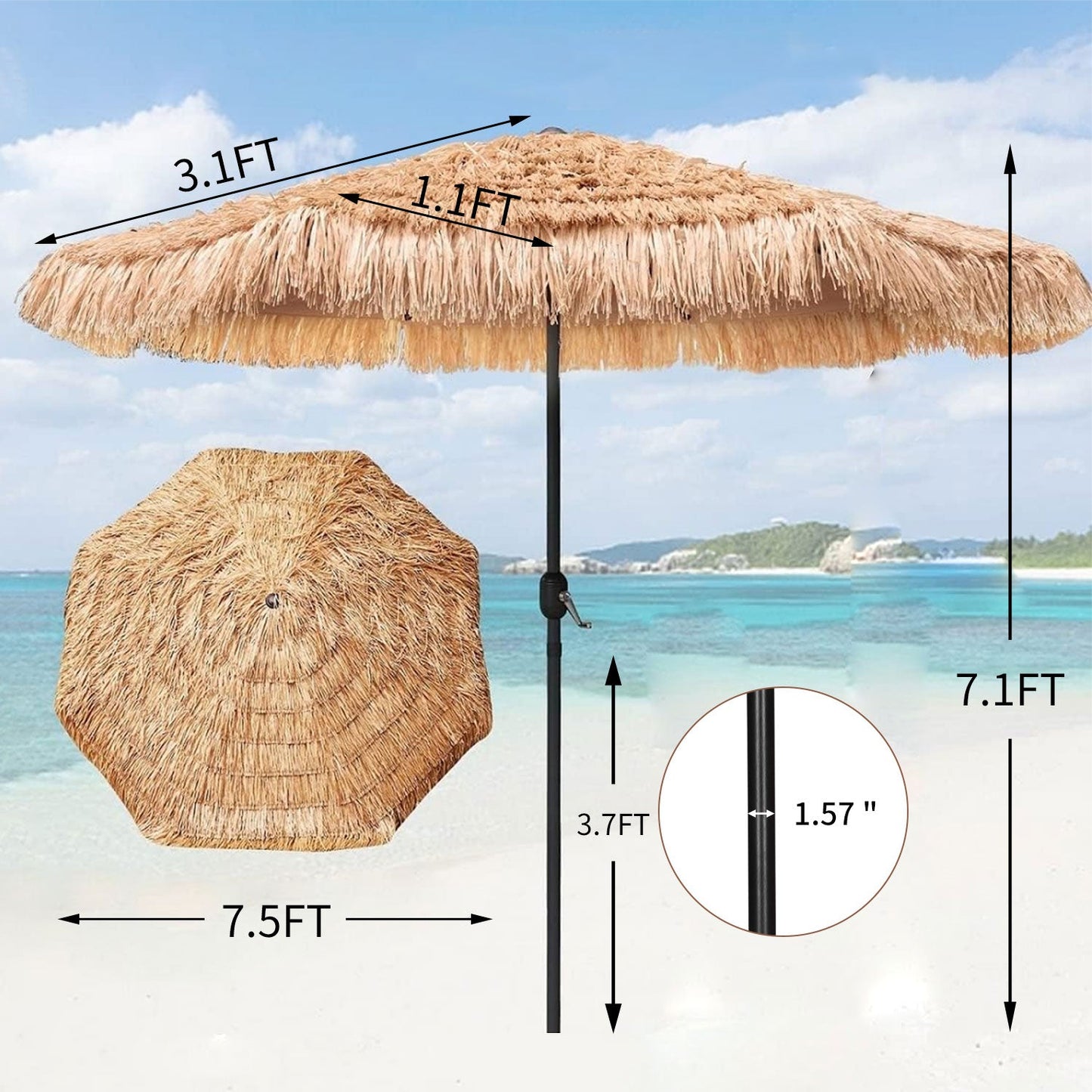 Ainfox 7.5FT Tiki Patio Umbrella Outdoor Table Umbrella With Umbrella Base