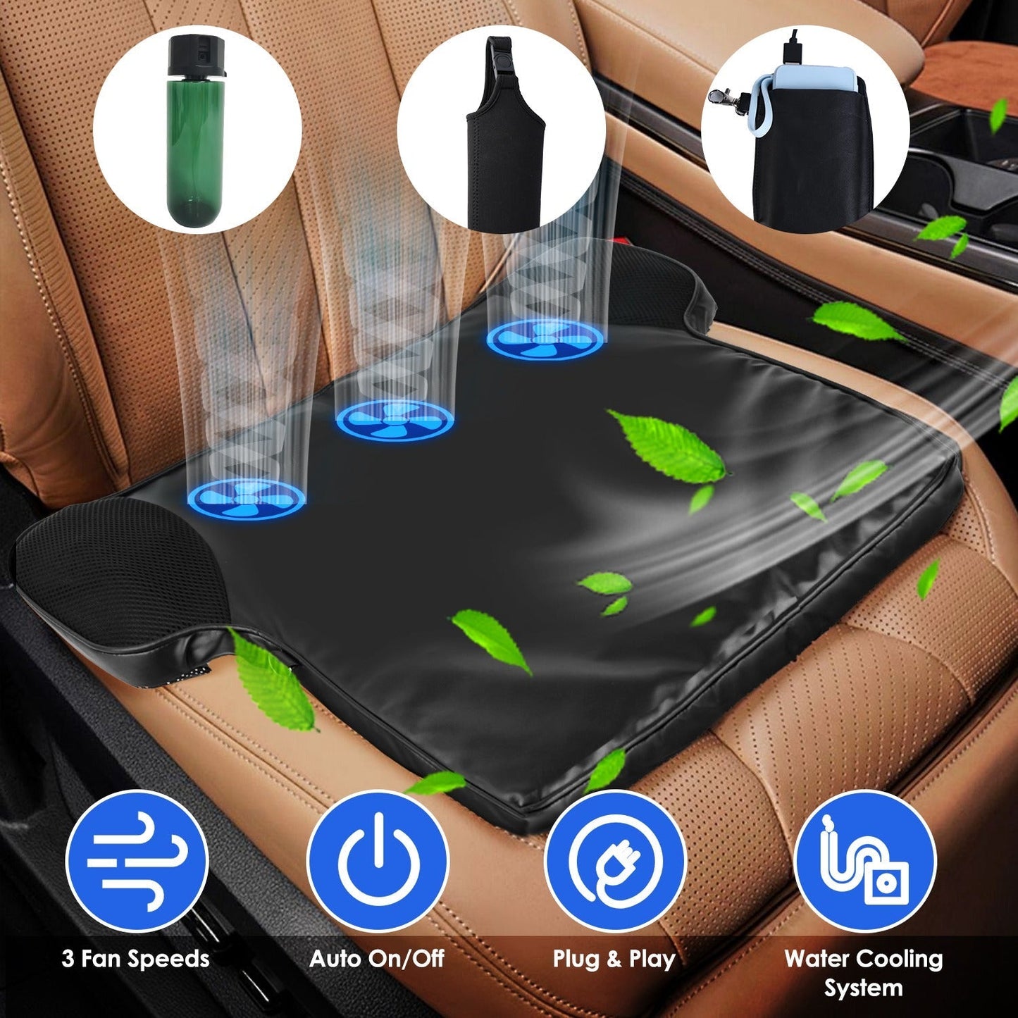 Summer Water Cooling System Seat Cushion With Fans 3 Speeds 26¡C/78¡F Constant Temperature USB Plug Portable Auto On/Off Ventilated Seat Cushion For H