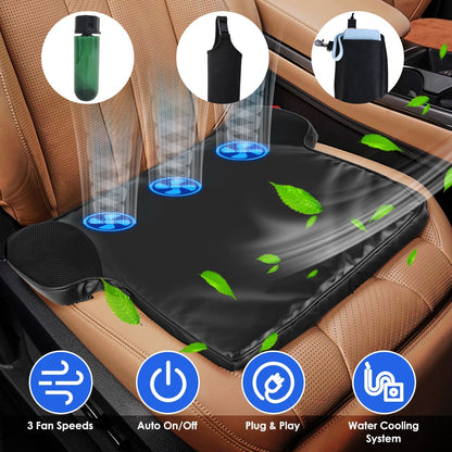 Summer Water Cooling System Seat Cushion With Fans 3 Speeds 26¡C/78¡F Constant Temperature USB Plug Portable Auto On/Off Ventilated Seat Cushion For H
