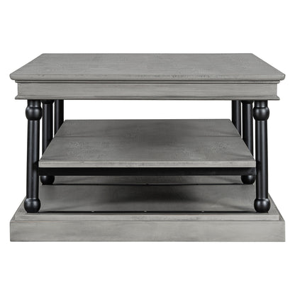 55.1" Wood Coffee Table with Storage Shelves