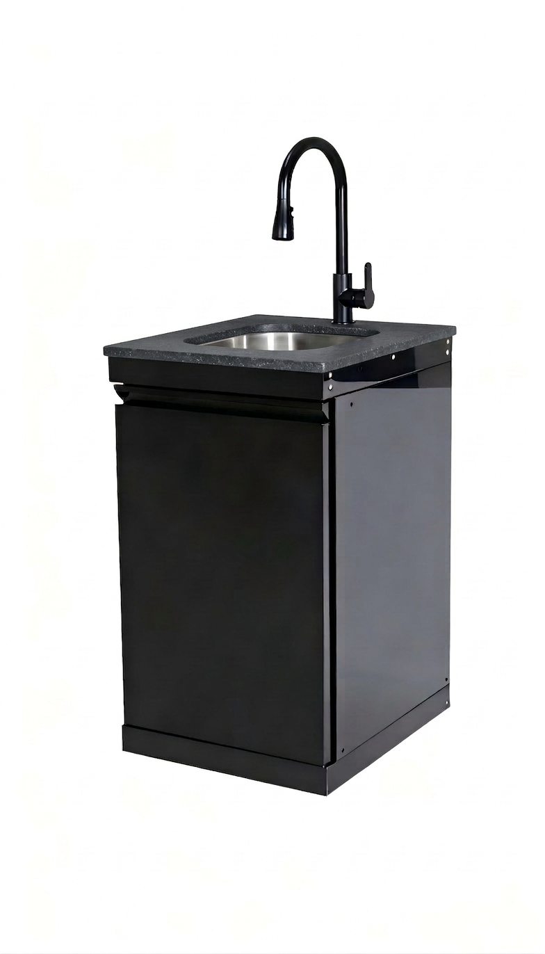Double Door Sink Cabinet with Tap Stainless Steel Outdoor Kitchen