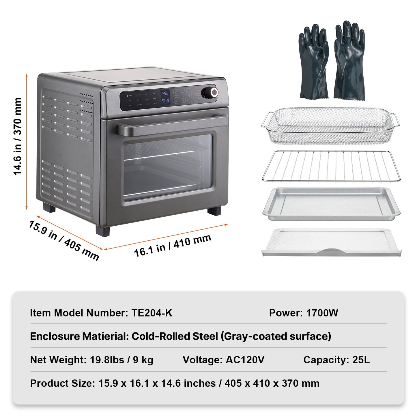 12-in-1 Air Fryer Toaster Oven 25L Stainless Steel 1700W