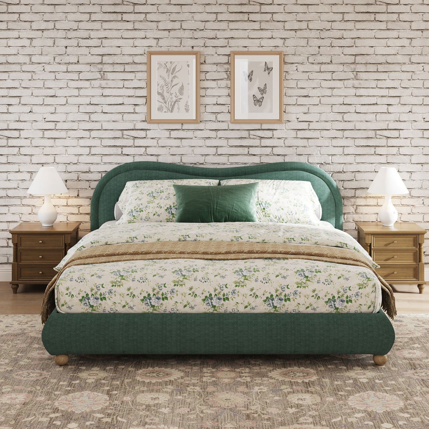 Upholstered Platform Bed Frame With Curved Headboard