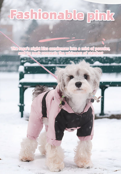 Water Resistant Dog Winter Coat, Graphene Thermal Warm Four Legged Dog Snow Jacket Hooded Pet Cold Weather Snowsuit, Windproof Padded Dog Clothes For Small Medium Dogs
