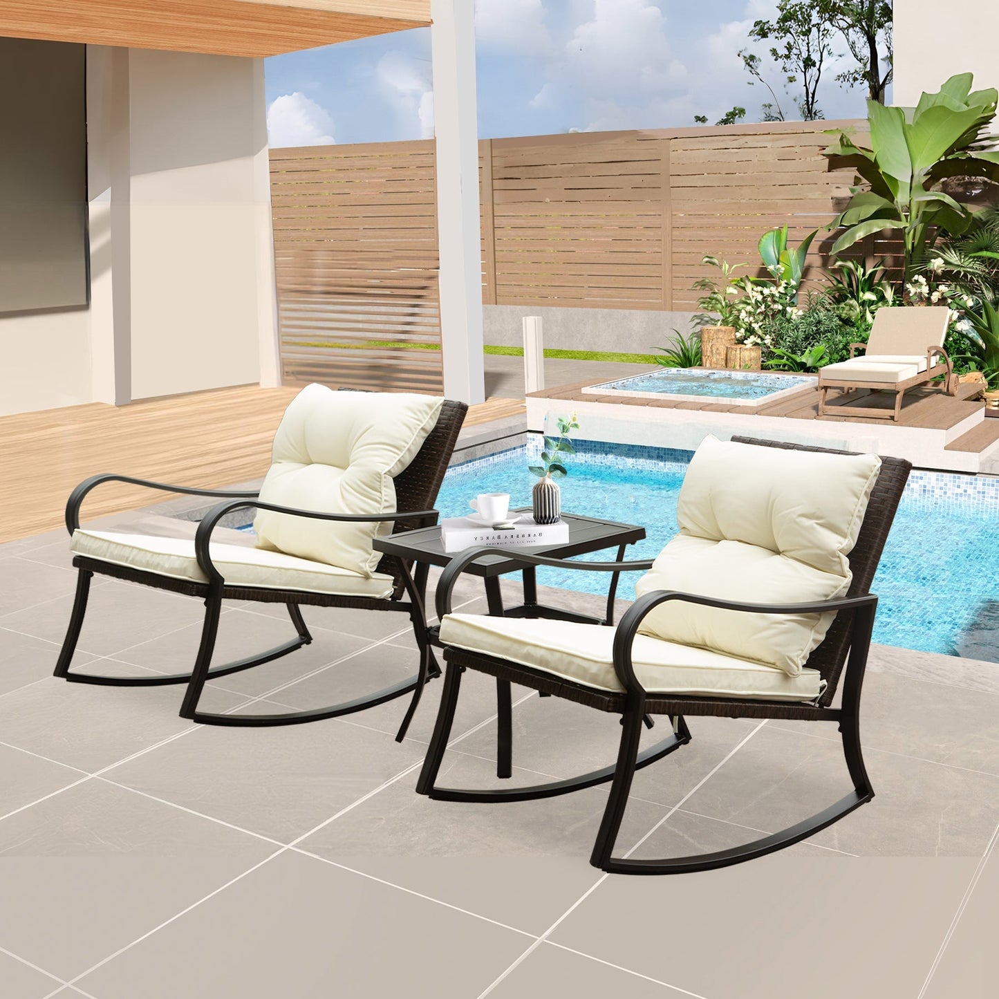 Metal 2 - Person Outdoor Patio Rocking Seating Group with Cushions