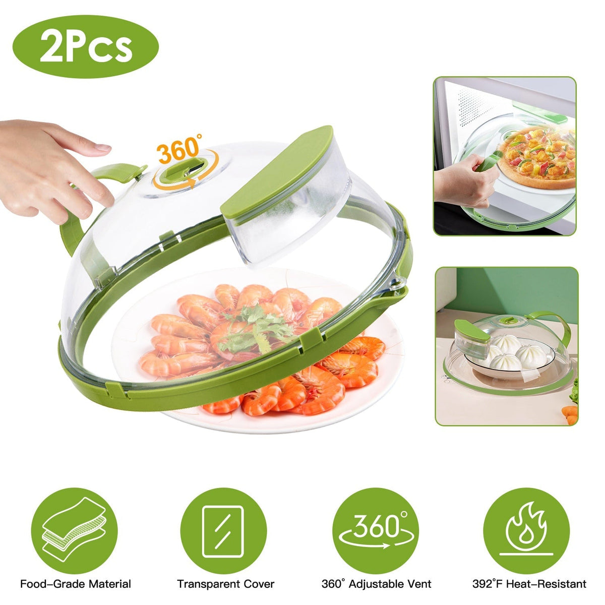 2Pcs Transparent Microwave Covers for Food Splatter Cover Lid Food Splatter Guard Protector with Handle Adjustable Steam Vents Water Storage Box
