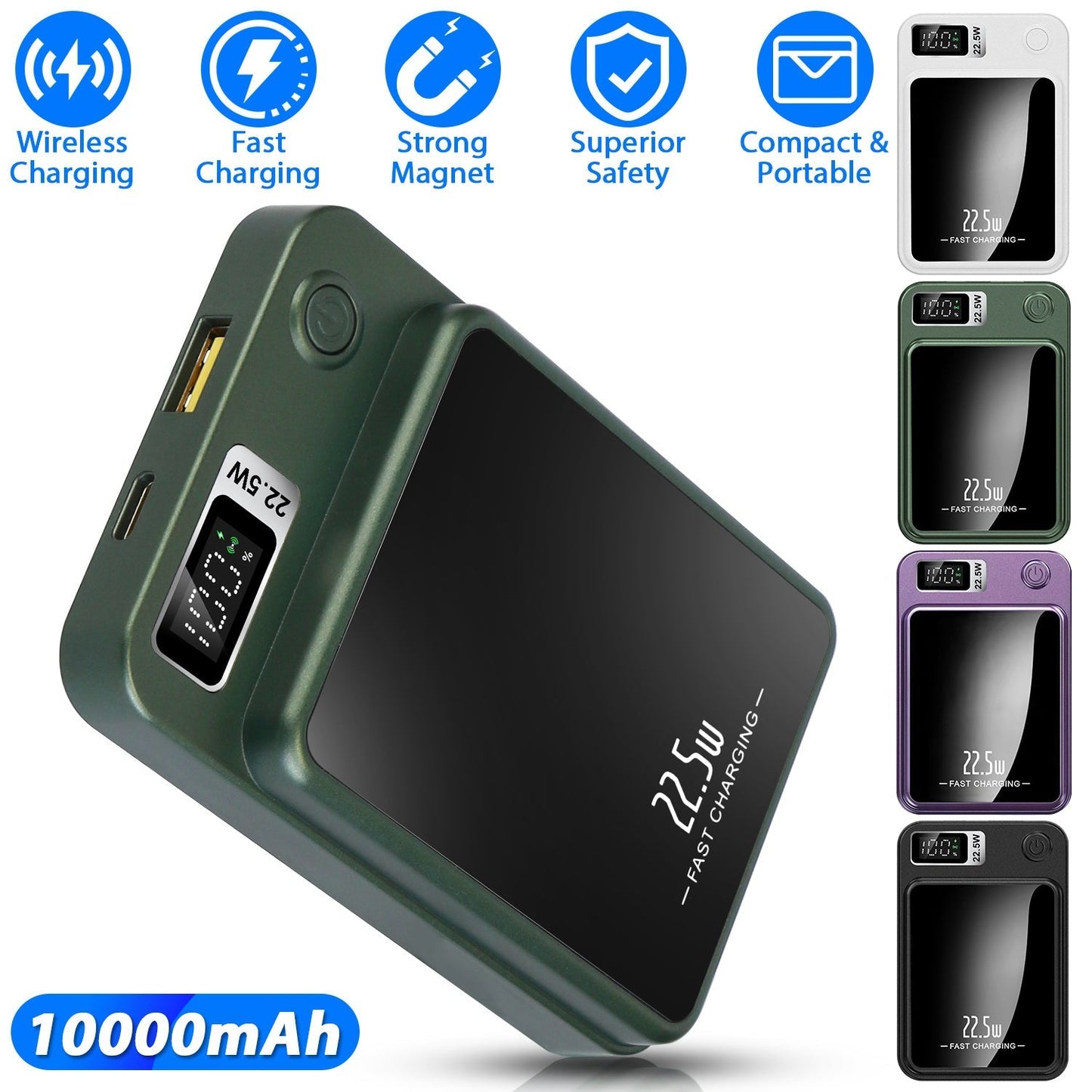 2 In 1 Magnetic Wireless Power Bank 10000mAh PD20W Fast Charger MagSafe Wireless Power Bank Fit for IOS Phones IOS Phone 14 Series And More