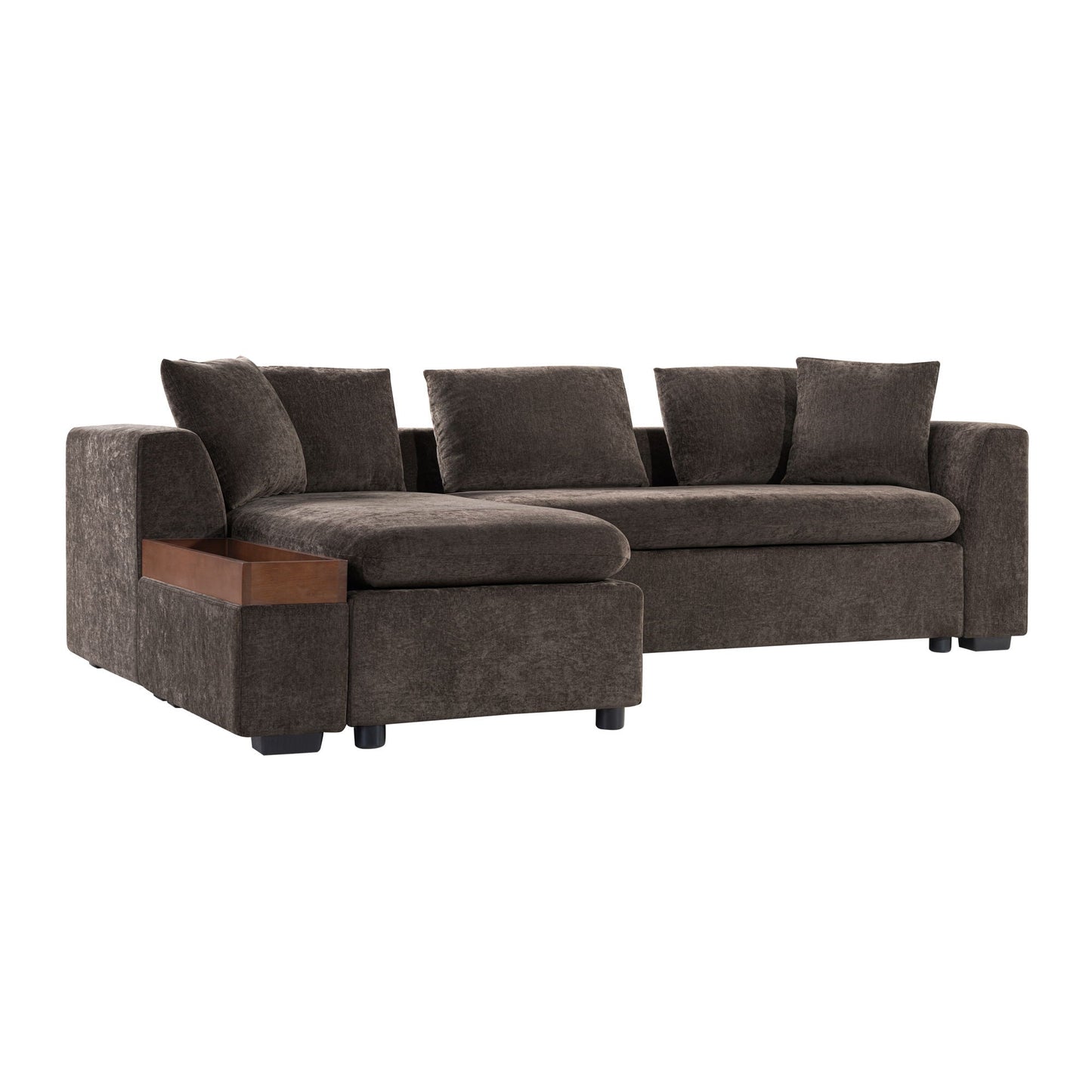 Modern L Shaped Sectional Sofa With Upholstery And Wooden Storage
