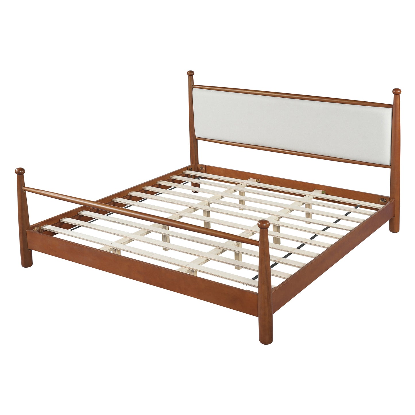 Solid Poplar & Plywood Bed Frame with Upholstered Headboard, King