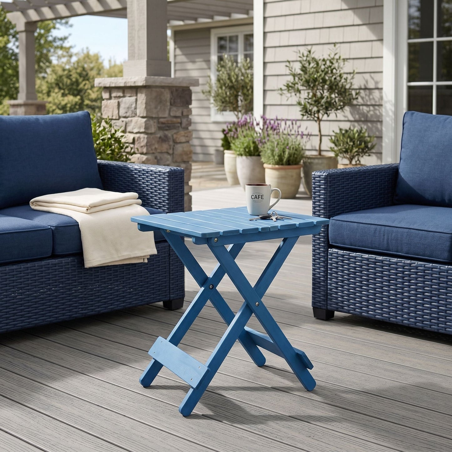 Folding Square Table For Backyard - Blue
