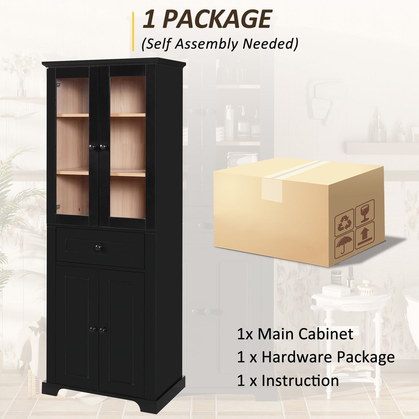 Bathroom Storage Cabinet, Adjustable Shelves & Drawer, Freestanding Tower