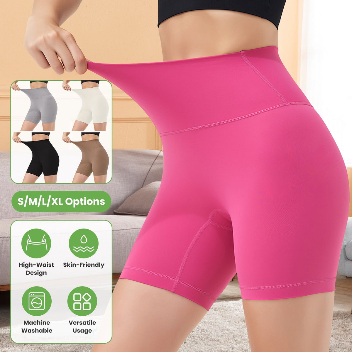 Women\'s High Waist Biker Shorts Tummy Control Pants Athletic Leggings Spandex Booty Shorts with 6.3In Inseam No Front Seam for Workout Yoga Running V