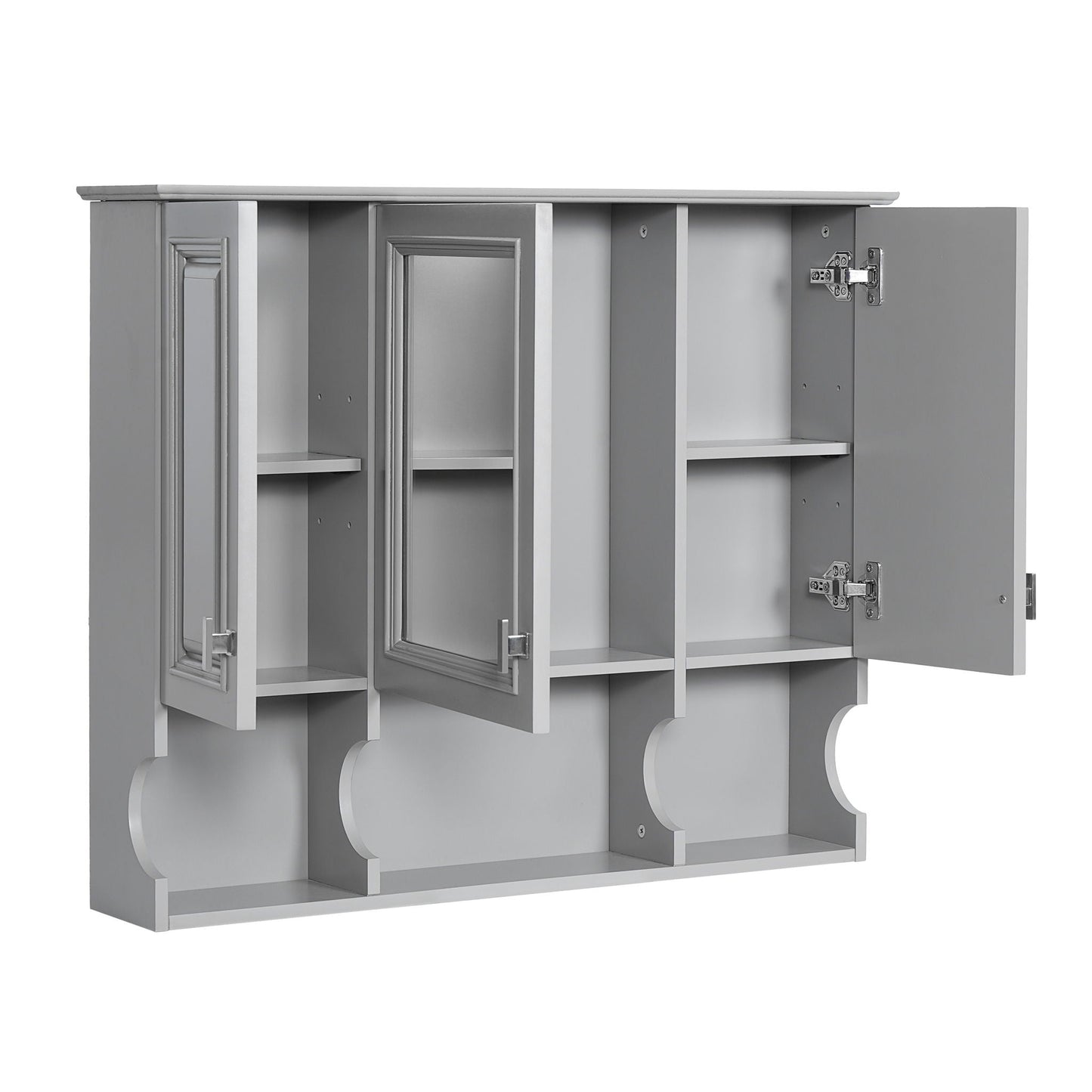 Wall Mounted Bathroom Medicine Wall Cabinet With Mirror & Open Shelves