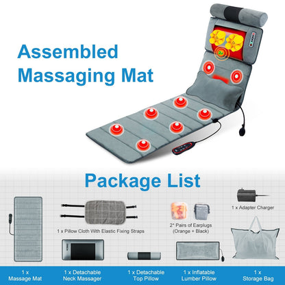 Full Body Electric Massage Mat with Heat, Vibration, and Neck & Lumbar Support Pillow