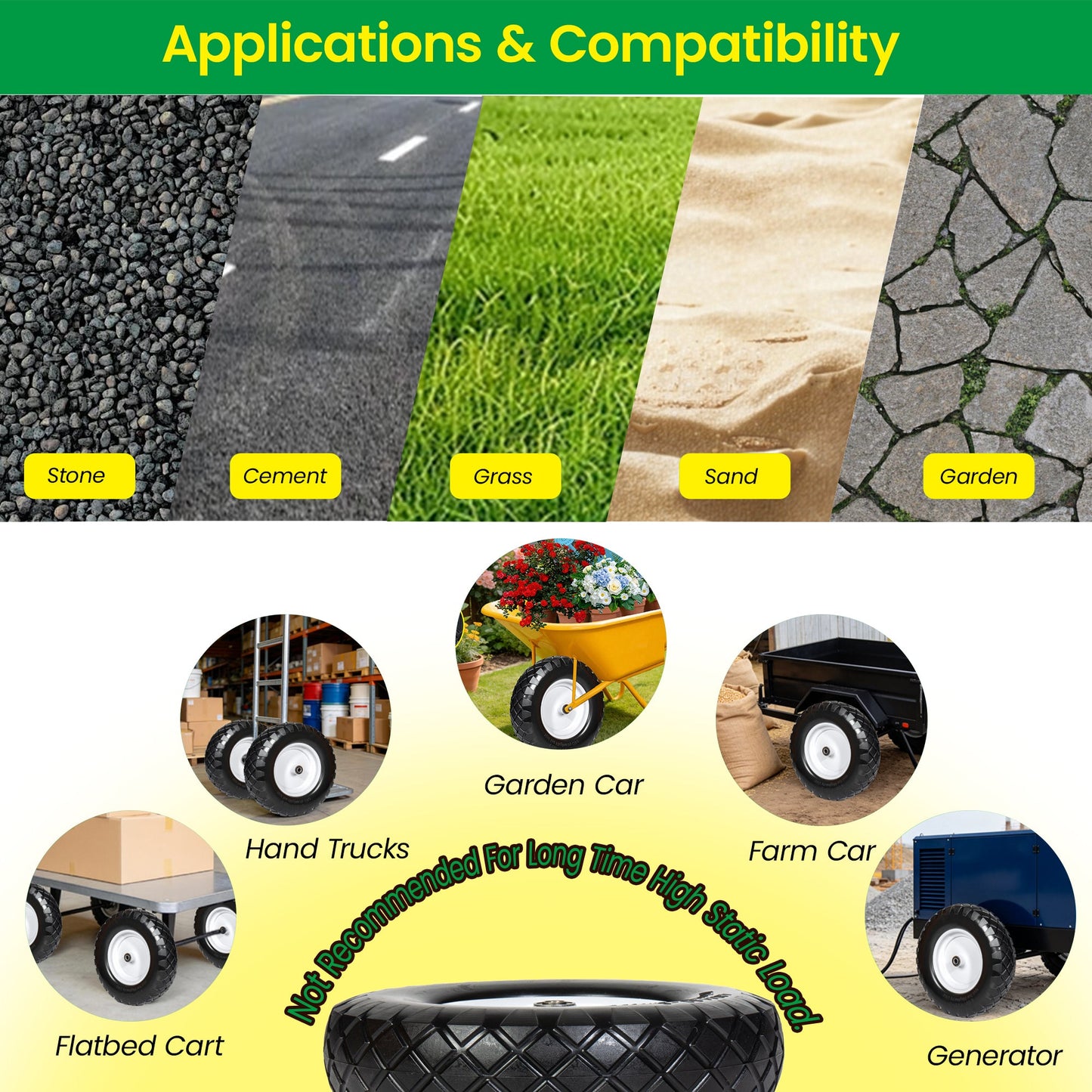 4.80/4.00-8 Flat-Free Solid Wheelbarrow Tire and Wheel, 16"