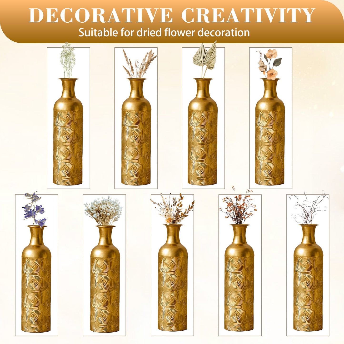 3 Pack Semi-Handcrafted Gold Metal Vase Collection