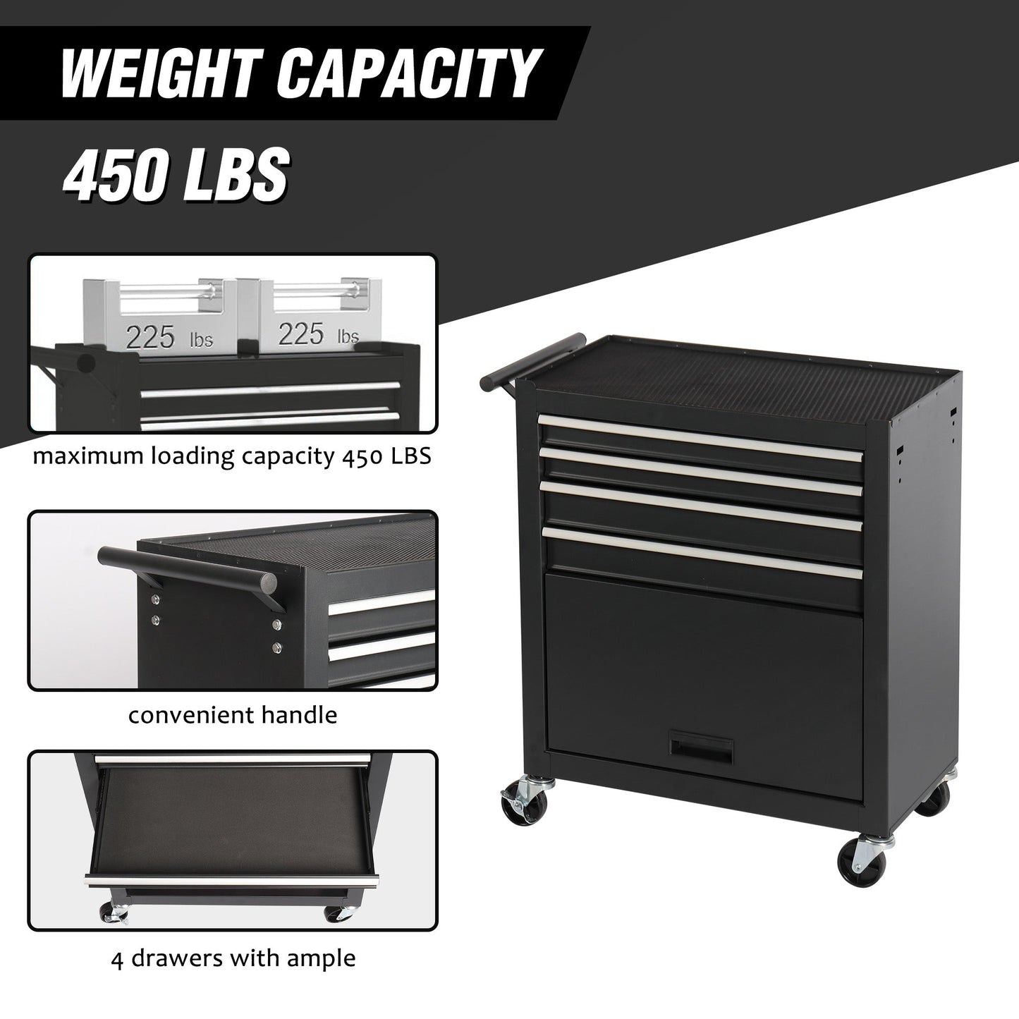 4-Drawer Rolling Tool Chest Cabinet with Wheels