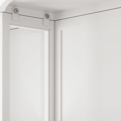 Arched Glass Double Door Wardrobe With Shatterproof Mirror, Open Shelf & Towel Rack
