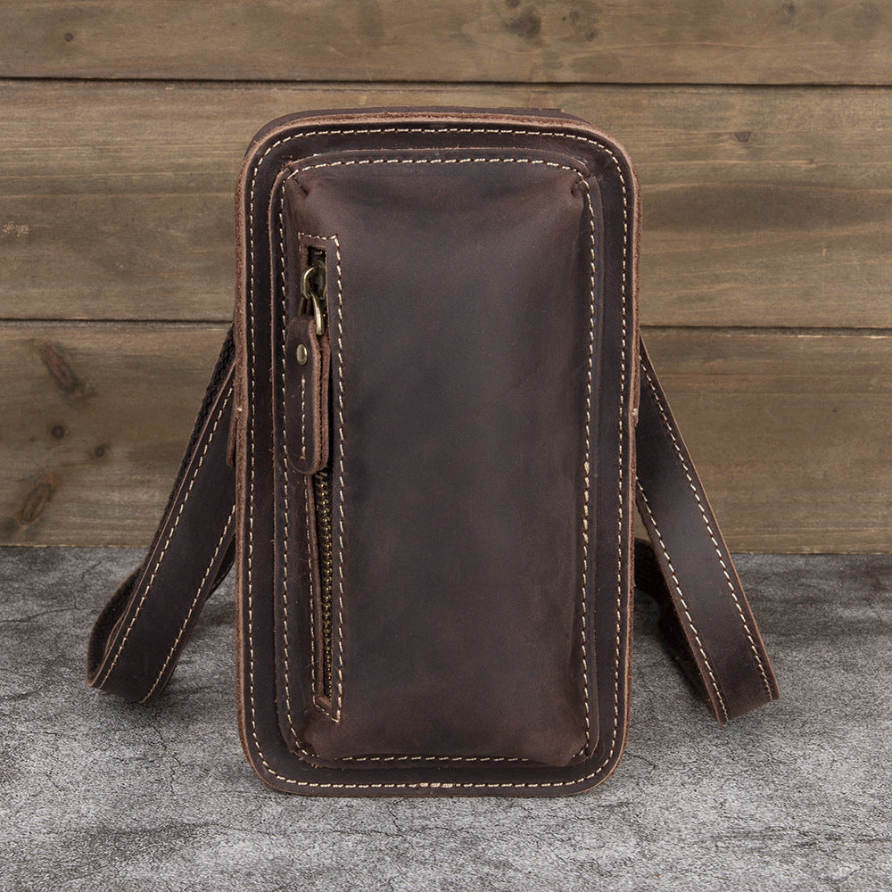 Mens First-Layer Cowhide Crossbody Waist Bag