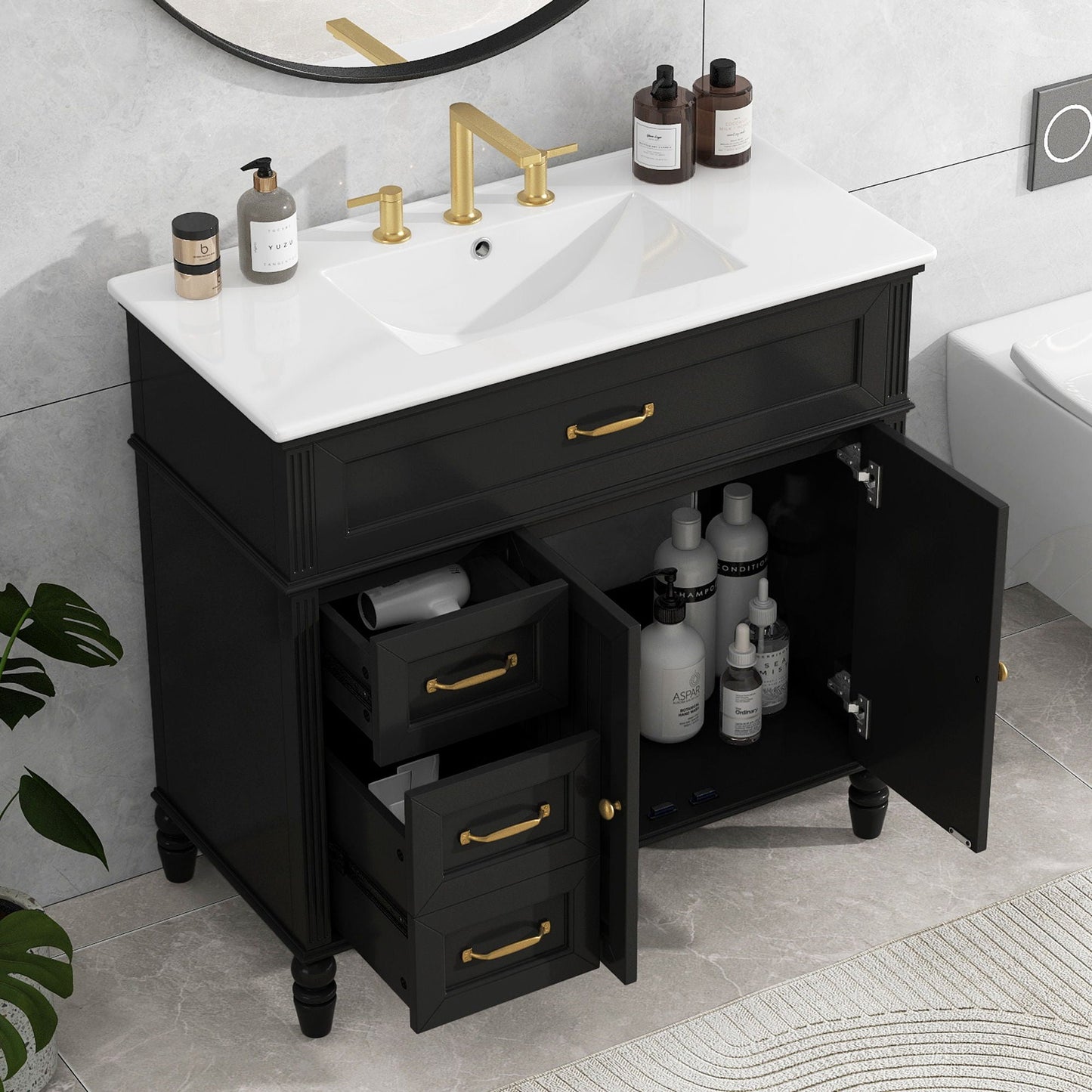 Bathroom Vanity With Sink, Freestanding Cabinet & Drawers
