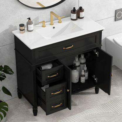 Bathroom Vanity With Sink, 2 Doors 2 Drawers, Freestanding Design