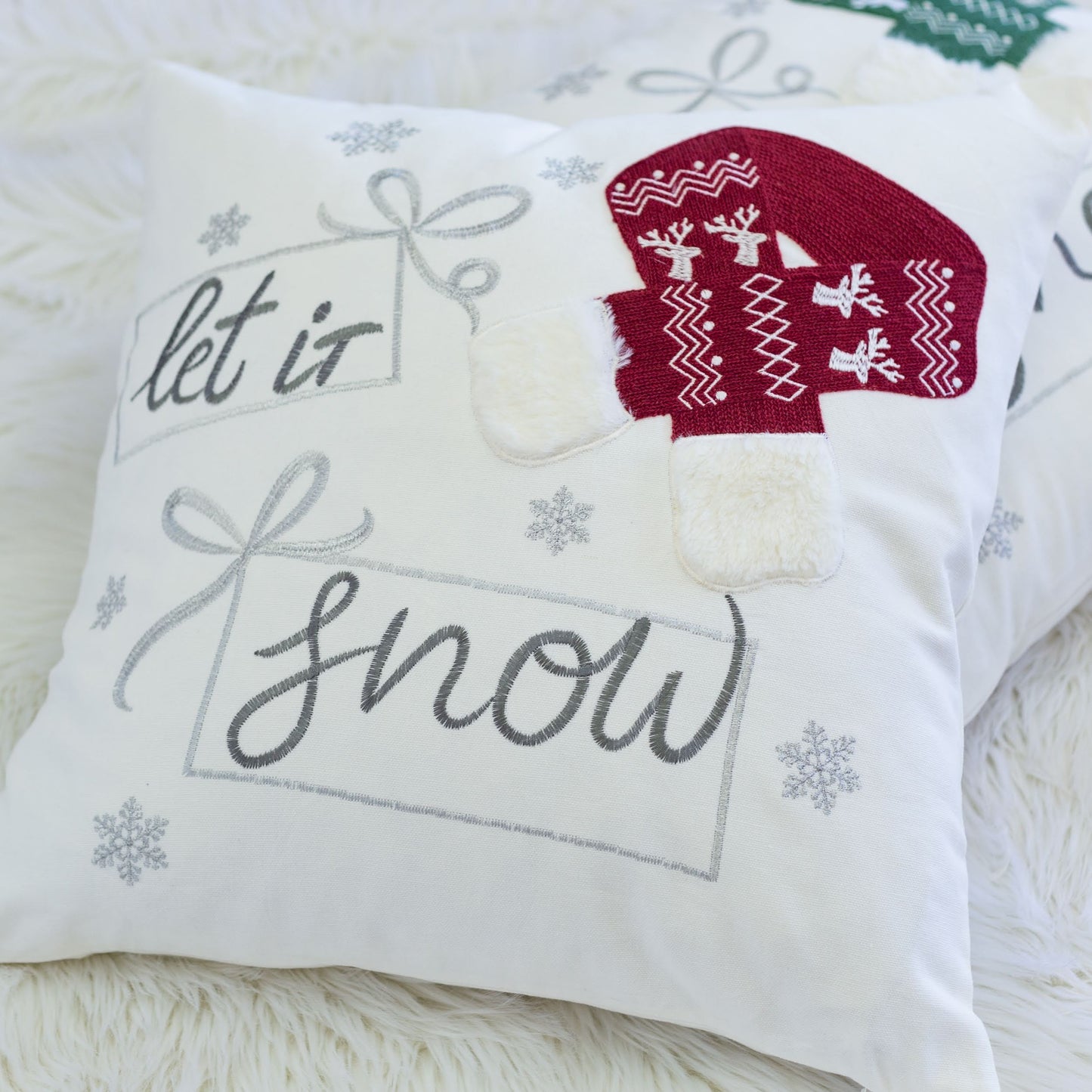 Let It Snow Christmas Throw Pillow 20x20 Cotton Cushion