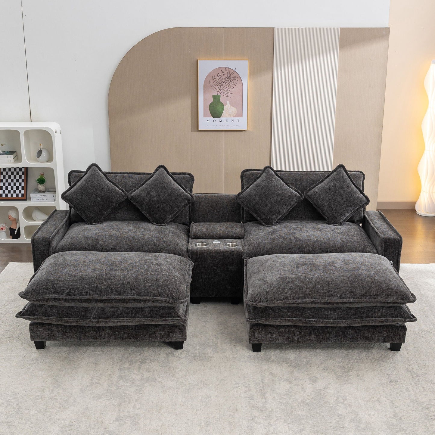Modern Sectional Sofa With Removable Ottomans, USB Ports