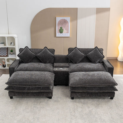 Modern Sectional Sofa With Removable Ottomans, USB Ports
