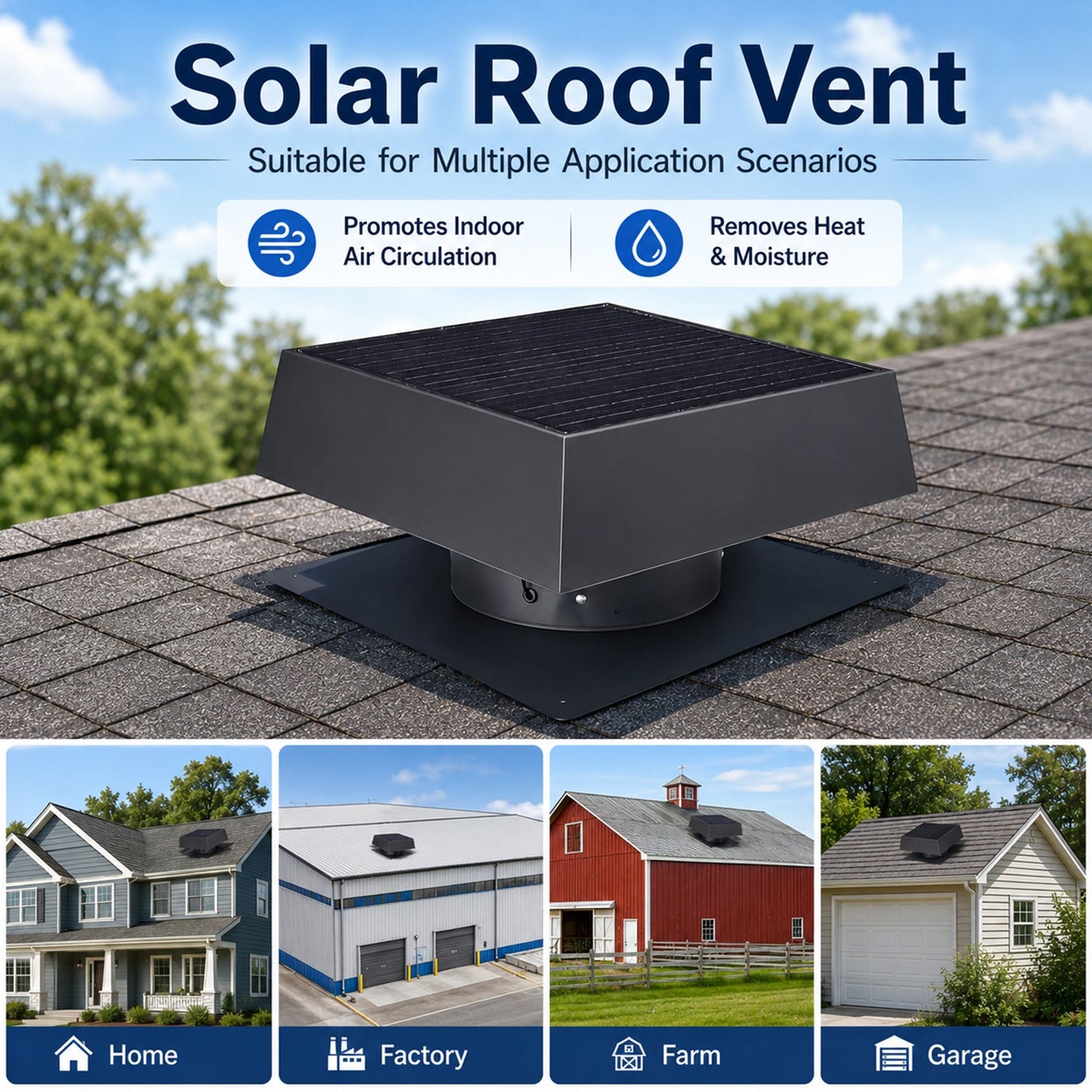 12" Flush Mount Trapezoid Solar Attic Vent with Dual Power Roof Exhaust Fan