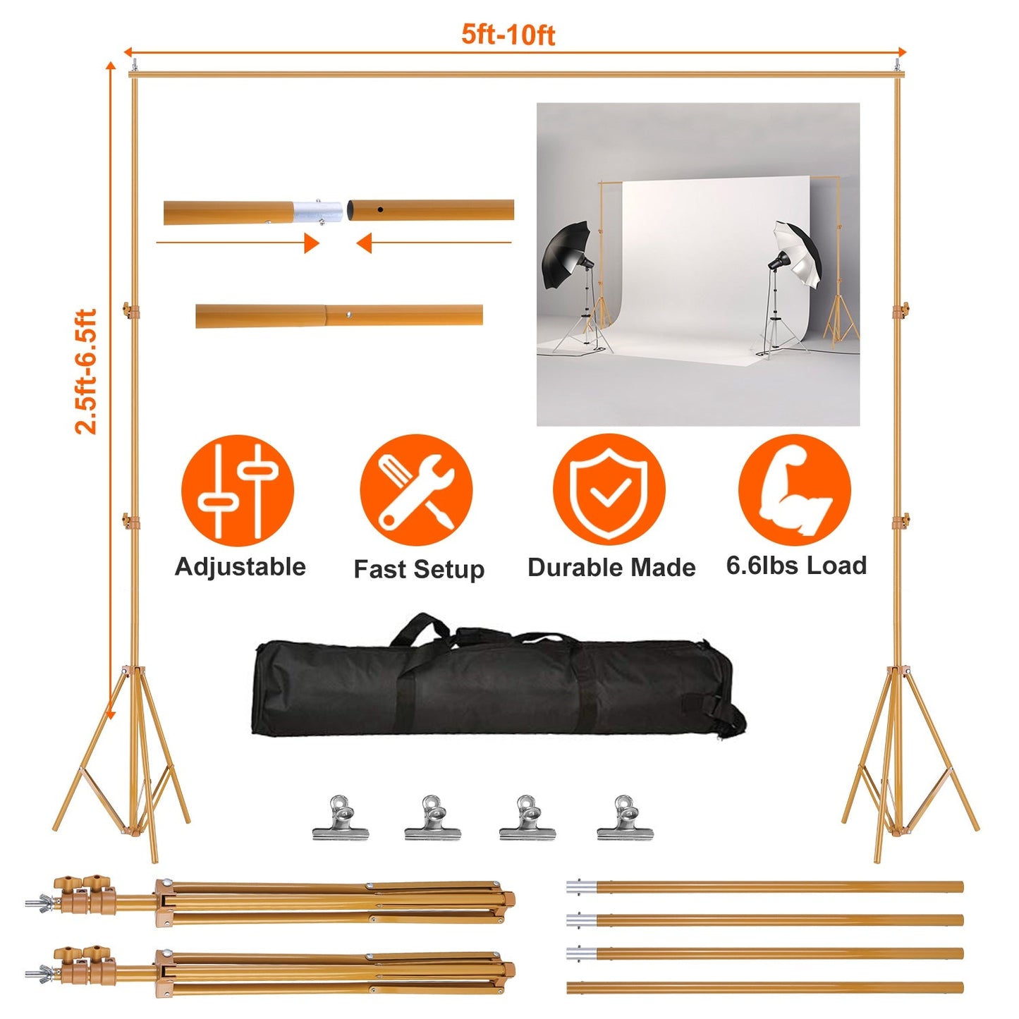 6.5×10ft Photography Backdrop Stand – Adjustable Studio Support Set