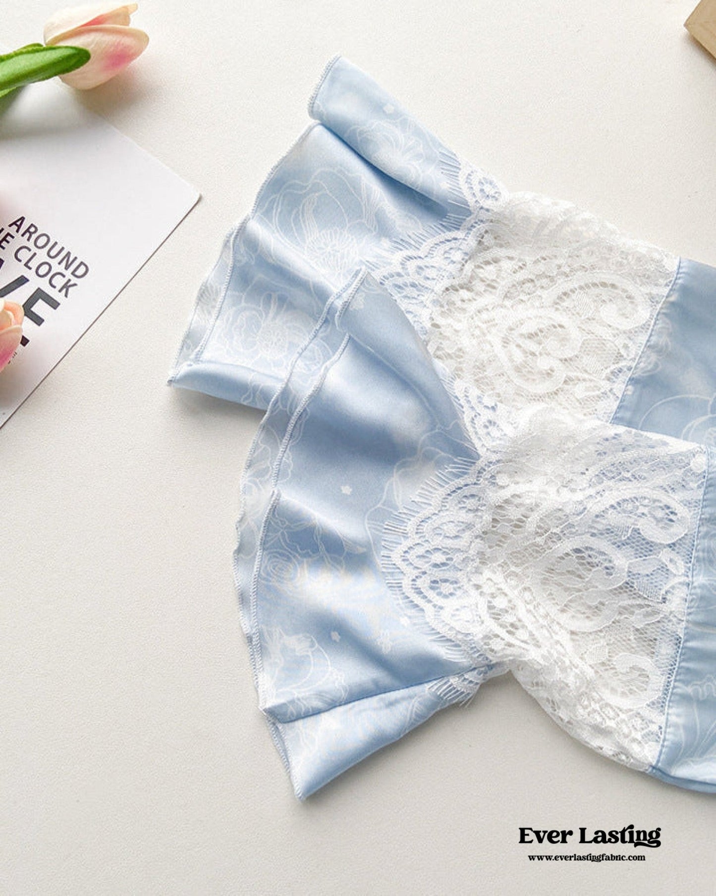 Celeste Silky Luxury Lace Pajama Set / Blue