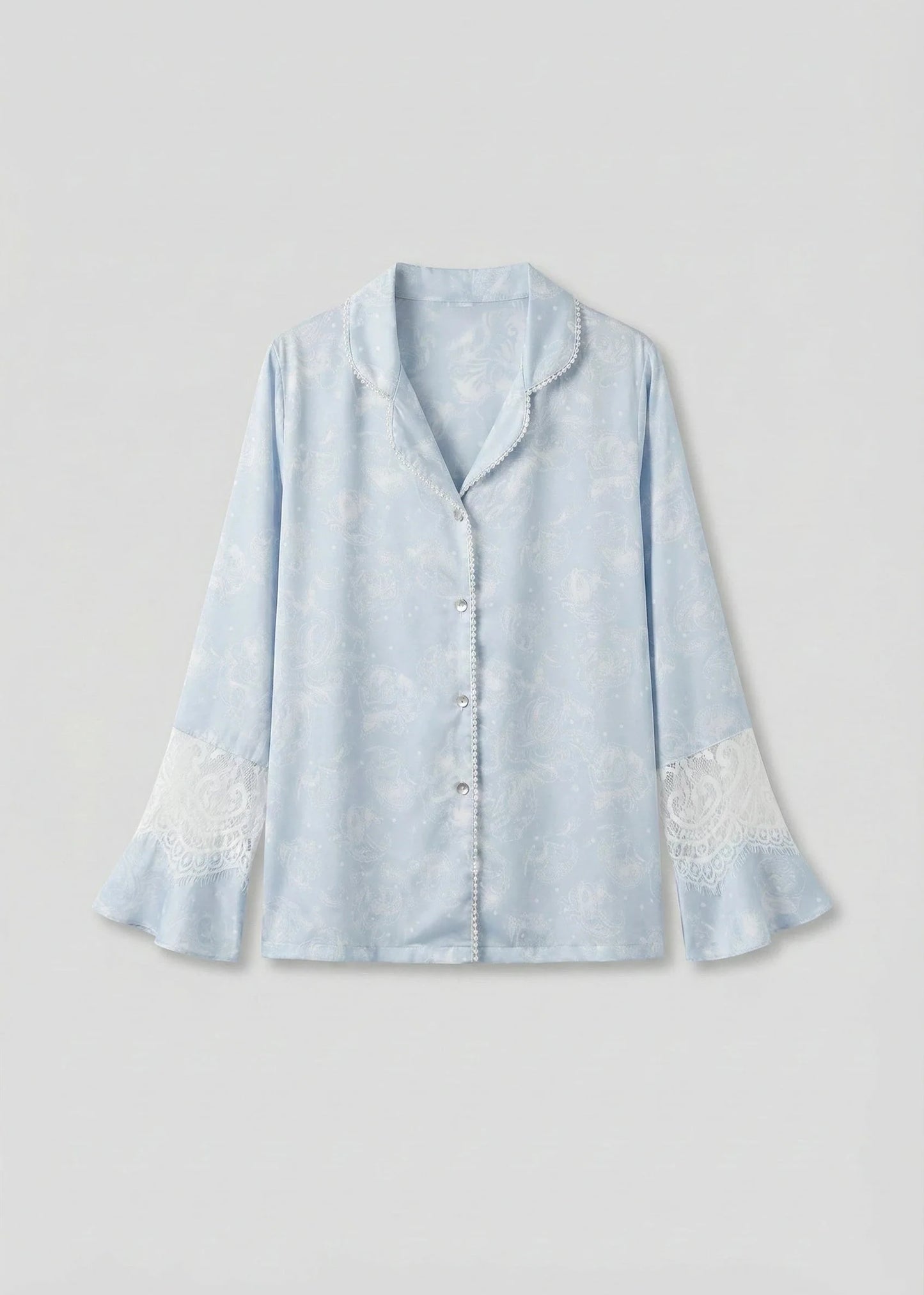 Celeste Silky Luxury Lace Pajama Set / Blue