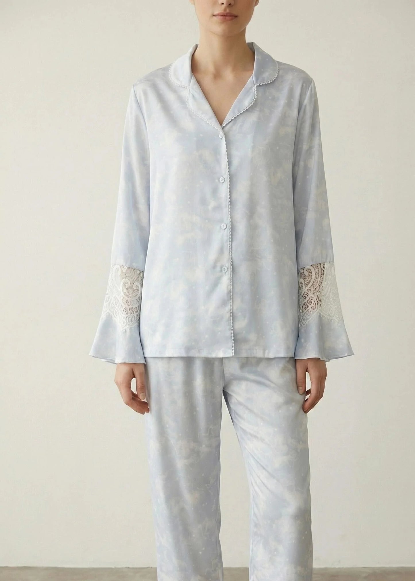 Celeste Silky Luxury Lace Pajama Set / Blue