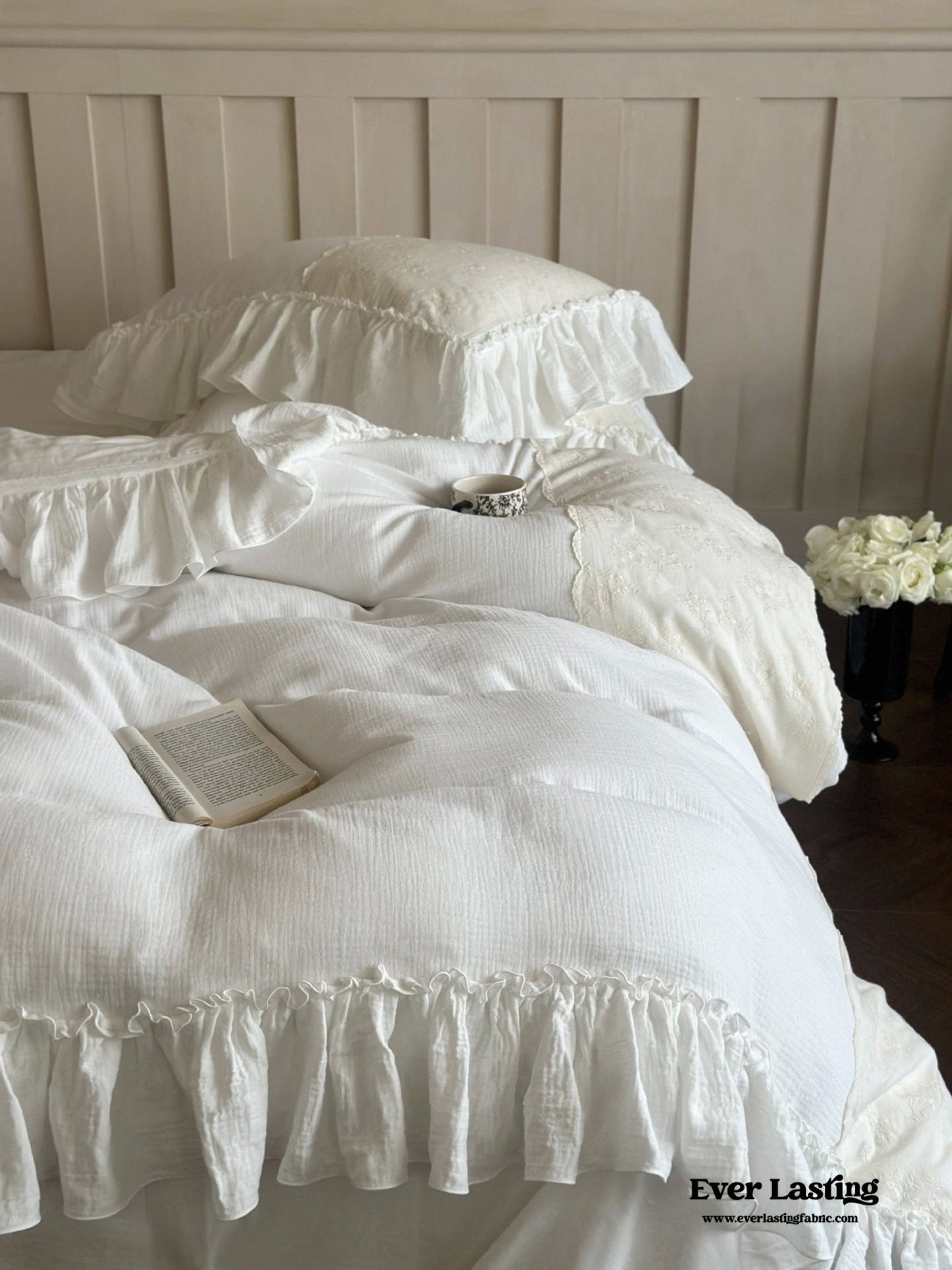 Celeste Soft Lace Embroidered Ruffle Bedding Set  / Coffee Brown