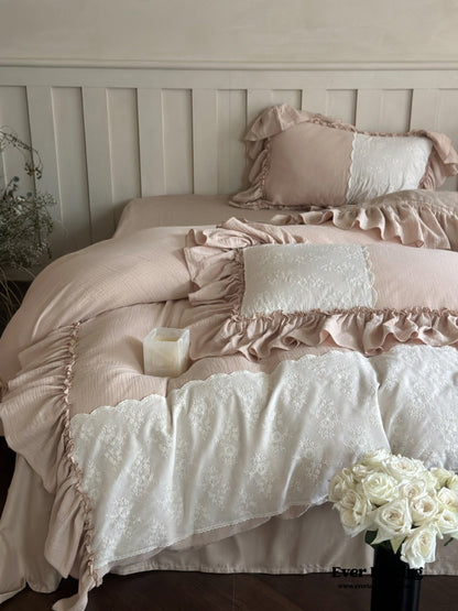 Celeste Soft Lace Embroidered Ruffle Bedding Set  / Olive Green