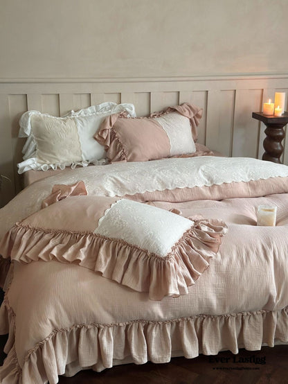 Celeste Soft Lace Embroidered Ruffle Bedding Set  / Olive Green