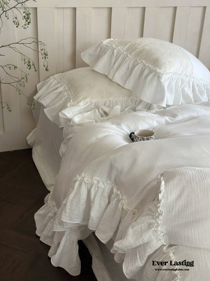 Celeste Soft Lace Embroidered Ruffle Bedding Set  / Olive Green