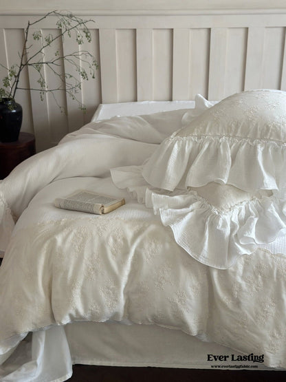 Celeste Soft Lace Embroidered Ruffle Bedding Set  / Olive Green
