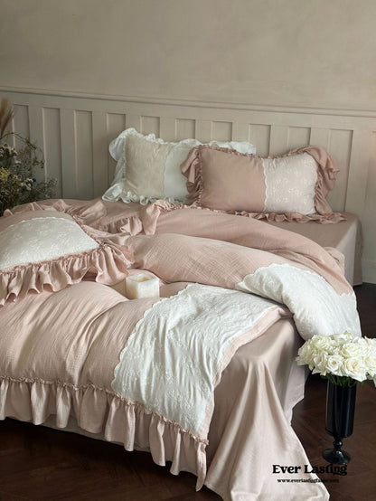 Celeste Soft Lace Embroidered Ruffle Bedding Set  / Olive Green