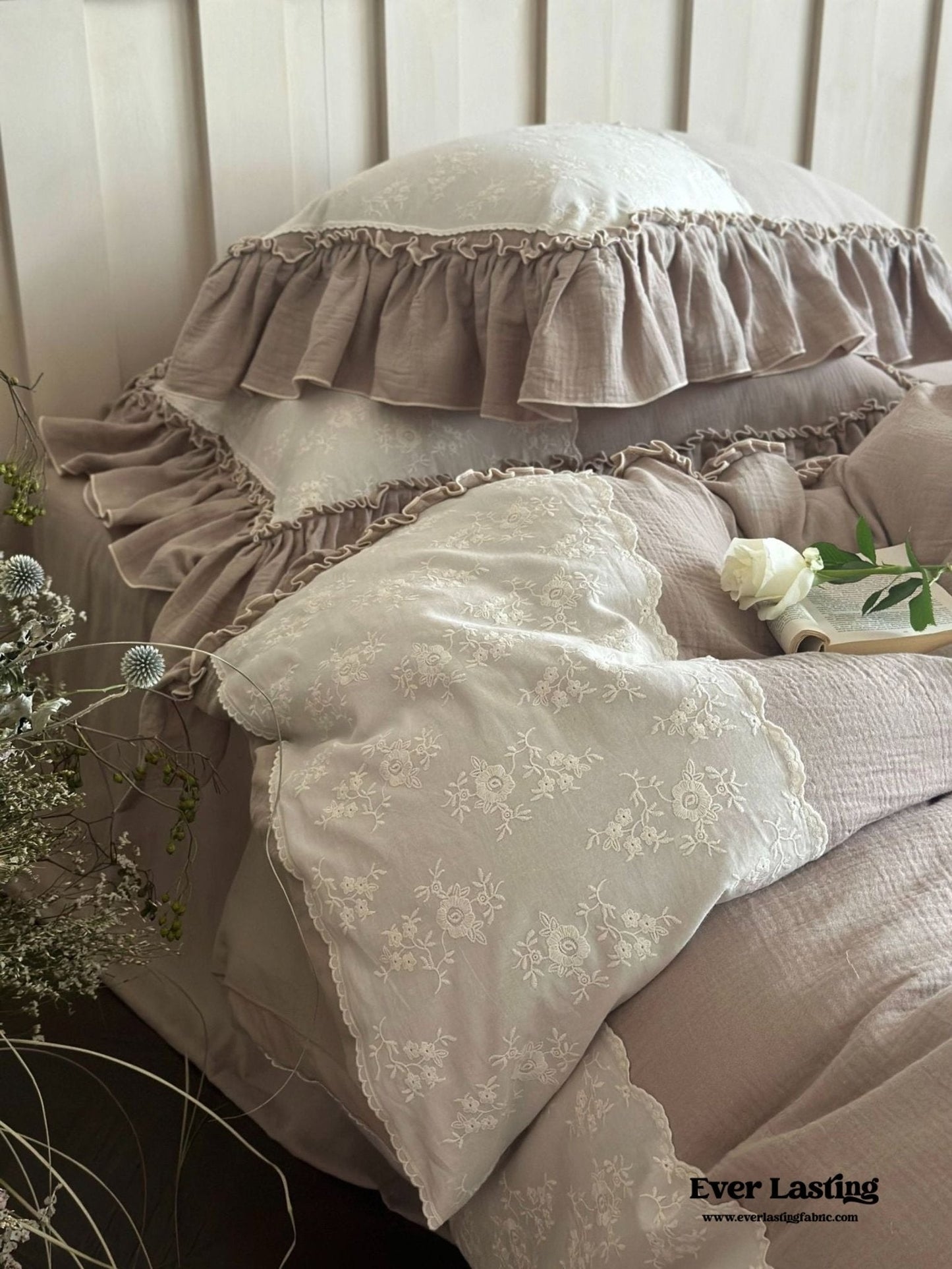 Celeste Soft Lace Embroidered Ruffle Bedding Set / Pink