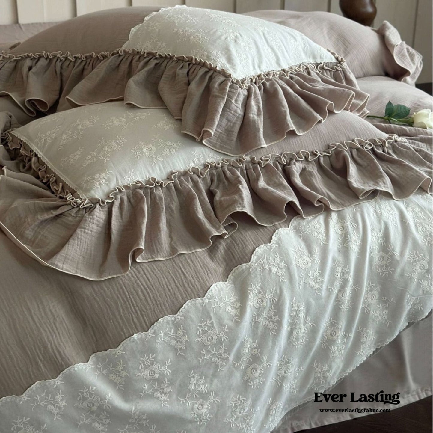Celeste Soft Lace Embroidered Ruffle Bedding Set / Pink