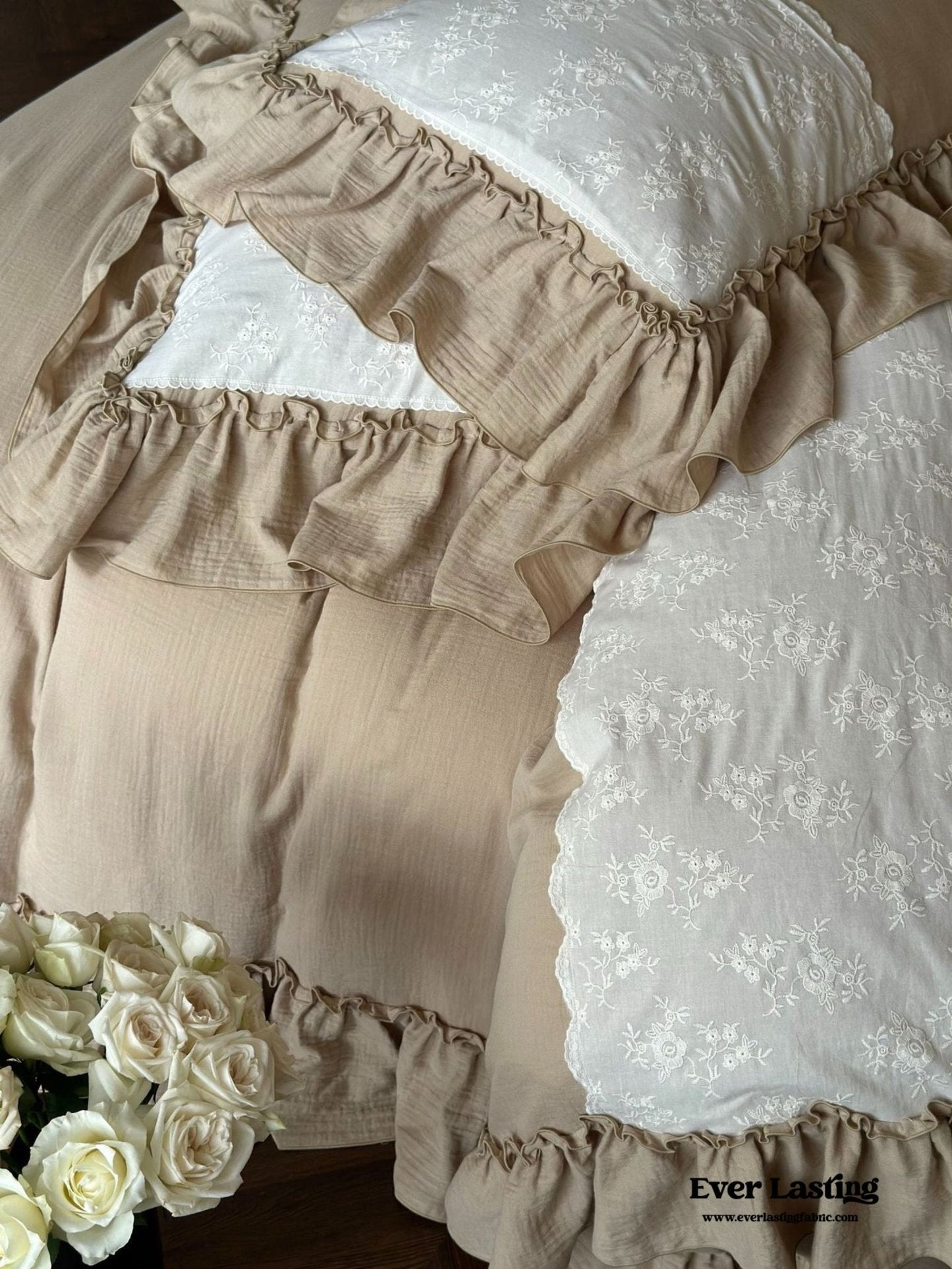Celeste Soft Lace Embroidered Ruffle Bedding Set / Pink