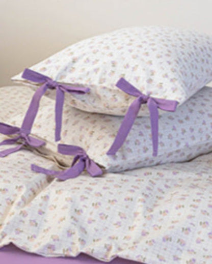 Celia Cottage Ribbon Bow Tie Floral Bedding Set / Purple
