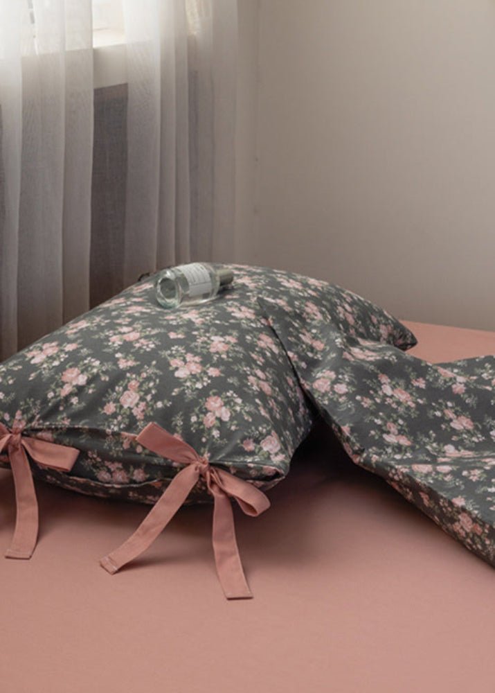 Celia Cottage Ribbon Bow Tie Floral Bedding Set / Blue