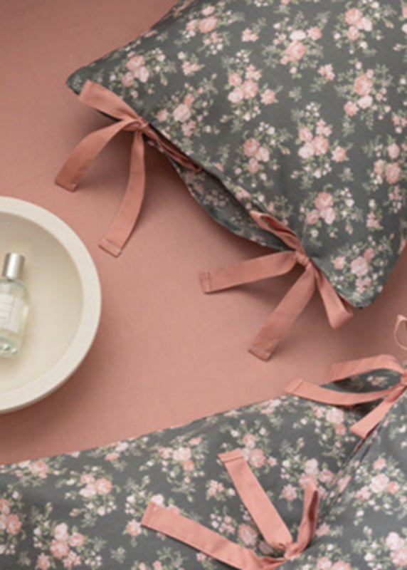 Celia Cottage Ribbon Bow Tie Floral Bedding Set / Pink