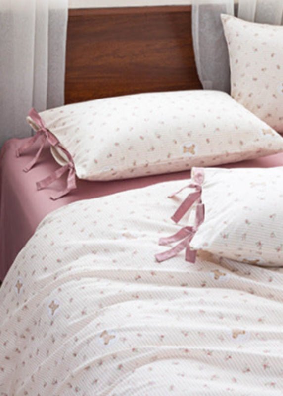 Celia Cottage Ribbon Bow Tie Floral Bedding Set / Pink